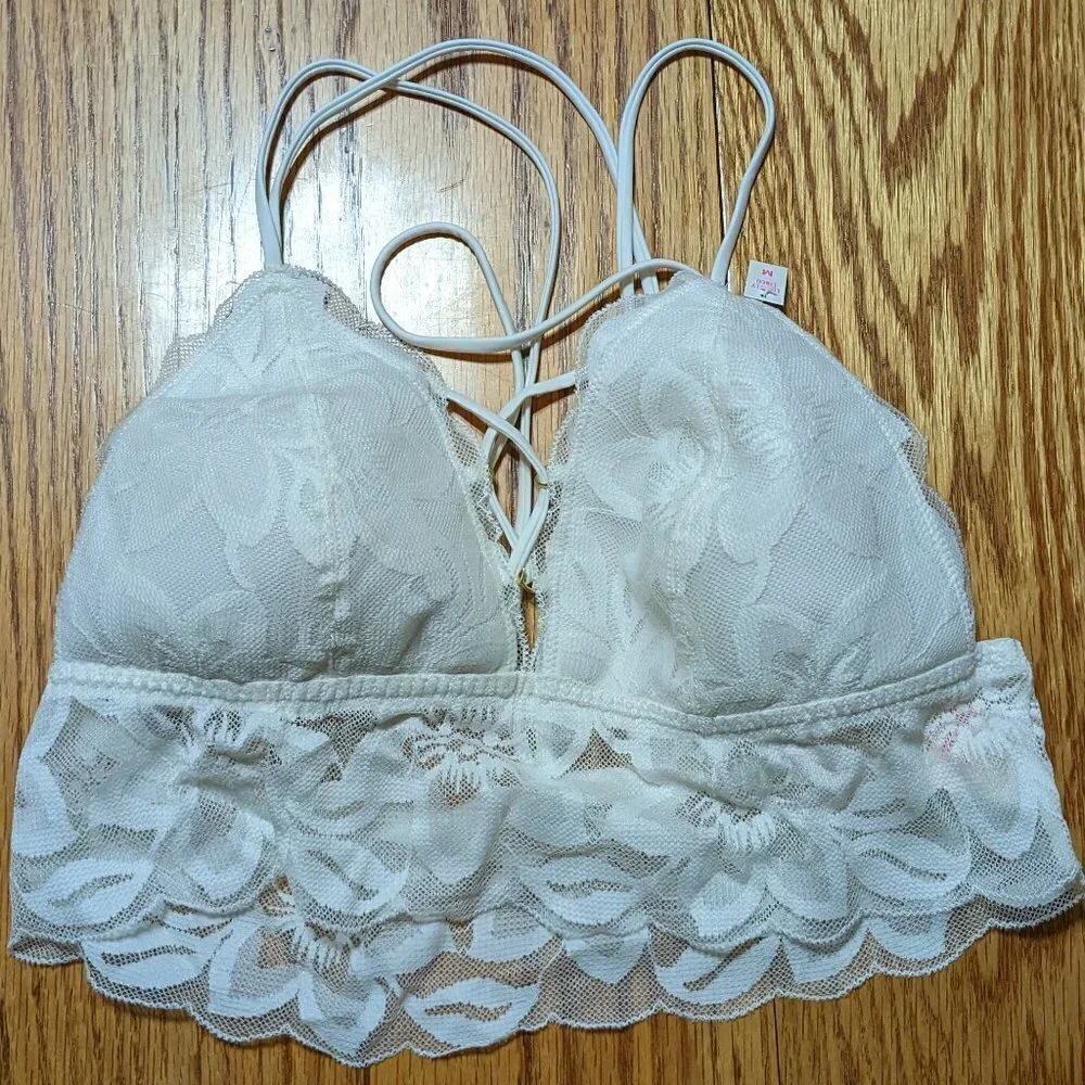 🧡 PINK Victoria's Secret Lightly Lined Bralette in Lacy White